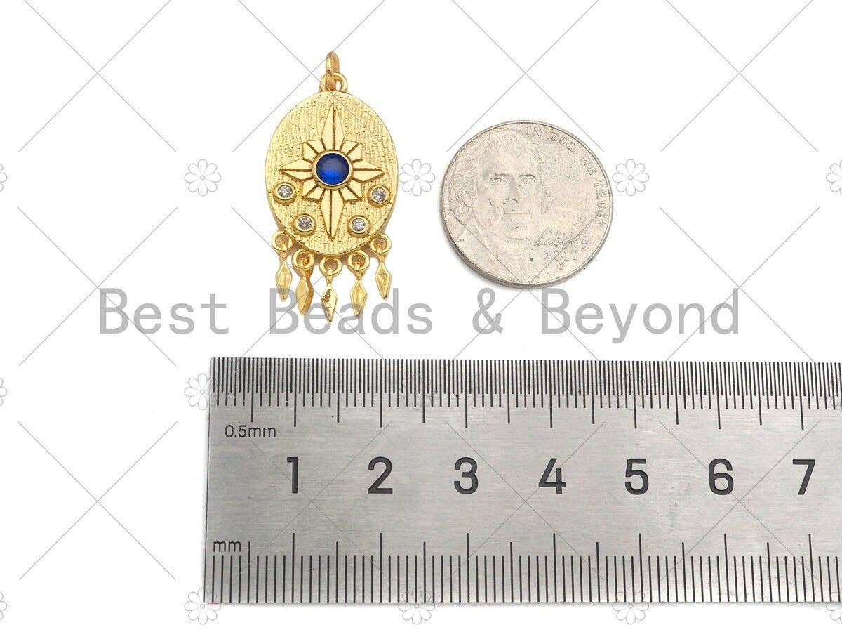 Gold Filled Cobalt CZ Micro Pave North Star On Oval Shape Pendant, 18K Gold Filled Medallion Charm, Necklace Bracelet Charm,16x26mm,Sku#L568