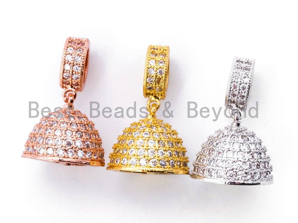 CZ Micro Pave Tassel Head, Gold Plated Tassel, 24x15mm Pendant, Sku#L121