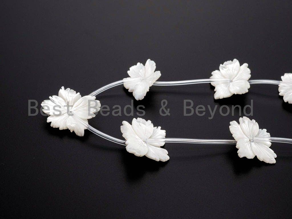 1/10 pcs Natural Mother of Pearl,25-30mm White Pearl Carved Thin Leaf Flower Beads, Pearl Shell Beads, SKU#T95