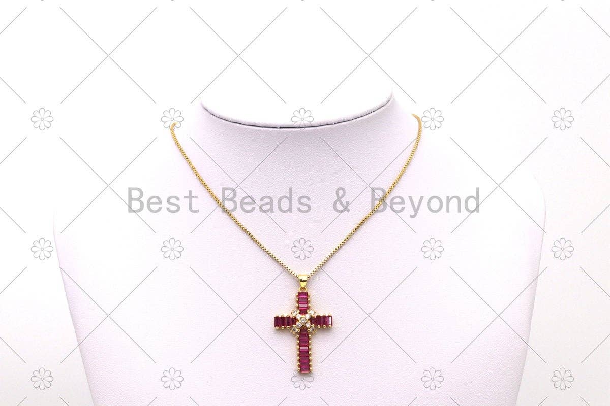 Colorful Big CZ Micro Pave Cross Shape Pendant, 18K Gold Filled Cross Charm, Necklace Bracelet Charm Pendant,Sku#JL61