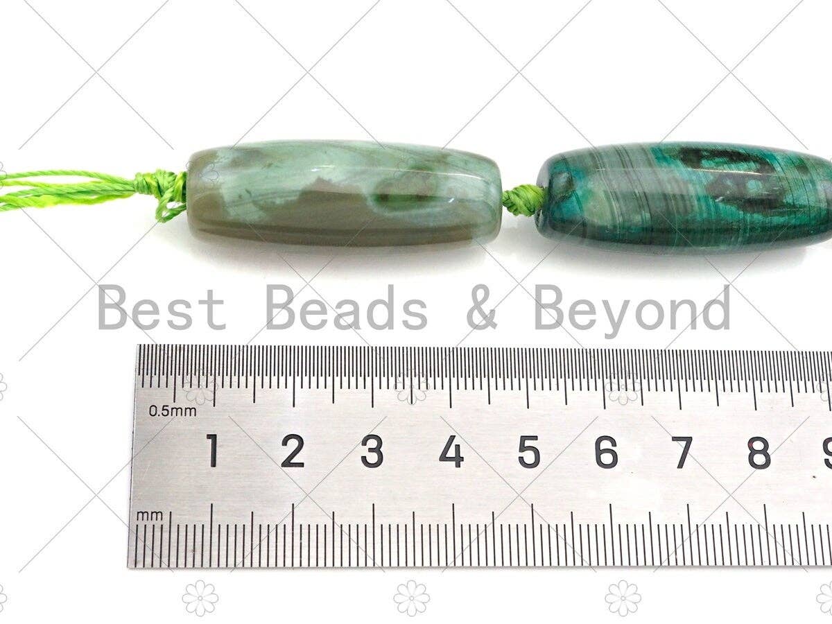 Natural Light Green Agate Barrel Spacer Beads, Tibetan Agate Spacer Beads, Tibetan Dzi Beads, 14x40mm, Sku#U1024