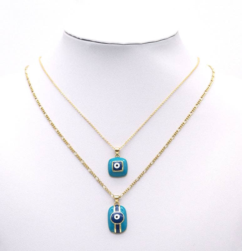 Blue Pink Enamel Evil Eye Square Rectangle Charm, Sku#LK725