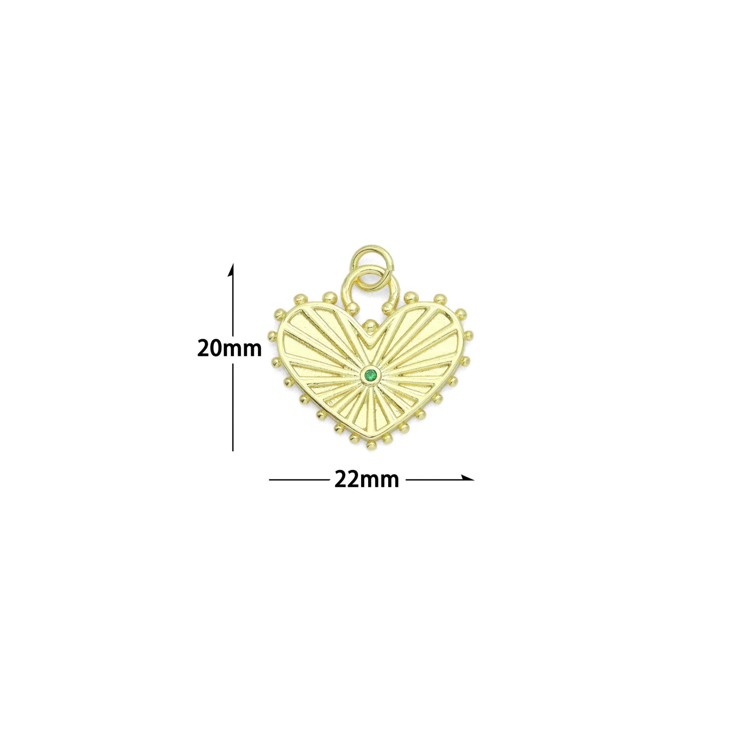 Green CZ Center Heart Lock Charm Pendant, Sku#LK1175