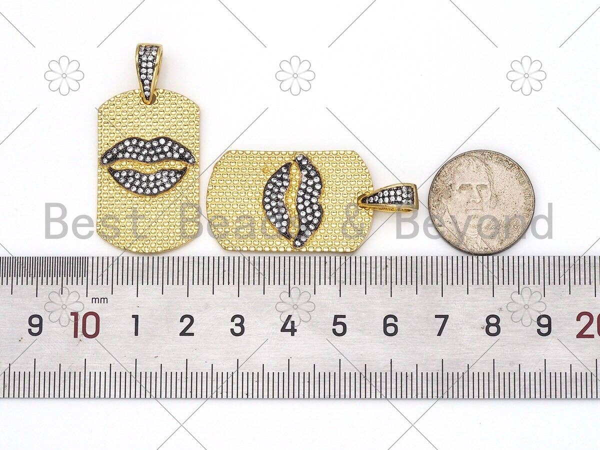 CZ Micro Pave Lip On Rectangle Pendant/Charm, 18K Gold Filled Lips CZ Pendant, Necklace Bracelet Charm Pendant,20x33mm,Sku#L604