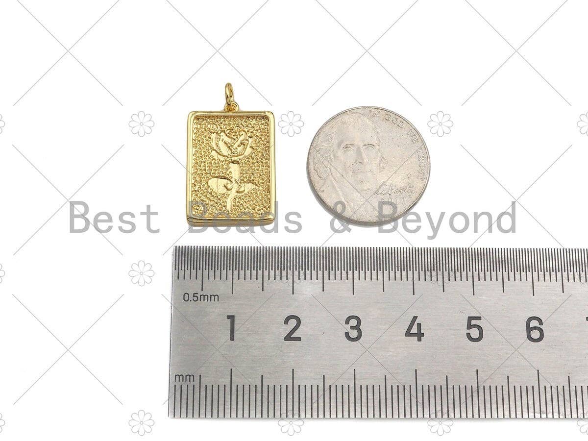 Gold Filled Rose Flower On Rectangle Shape Pendant, 18K Gold Filled Medallion Charm, Necklace Bracelet Charm Pendant,15x22mm,Sku#F1398