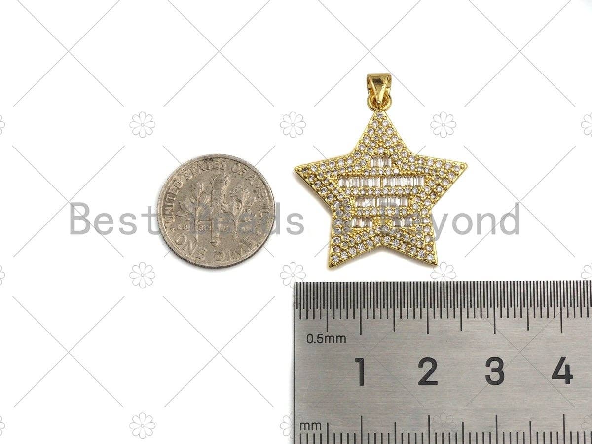 18K Gold Five Point Star Shape Pendant, Star Charm, Star Pave Pendant, Gold plated, 26mm, Sku#LK58