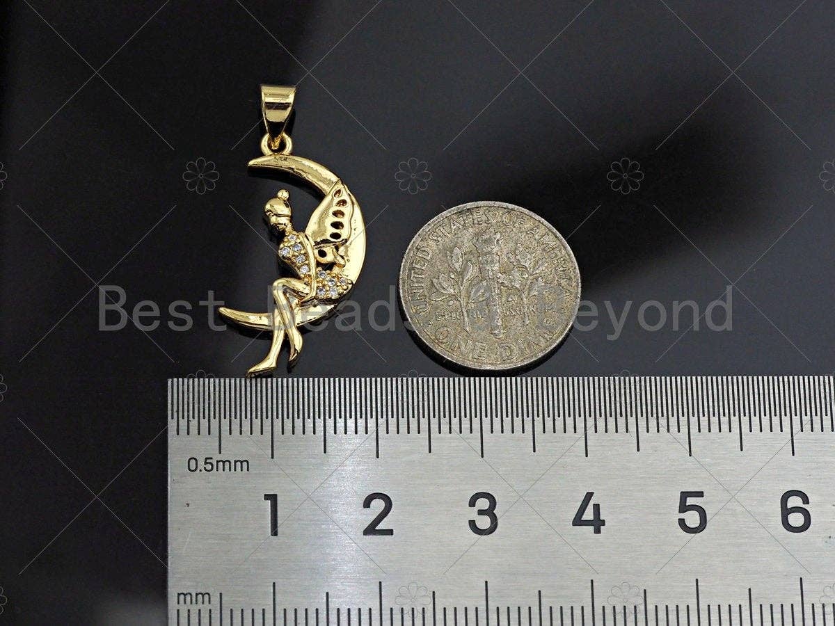 CZ Micro Pave Angel On Cresent Moon Shape Pendant, sku#F1235C