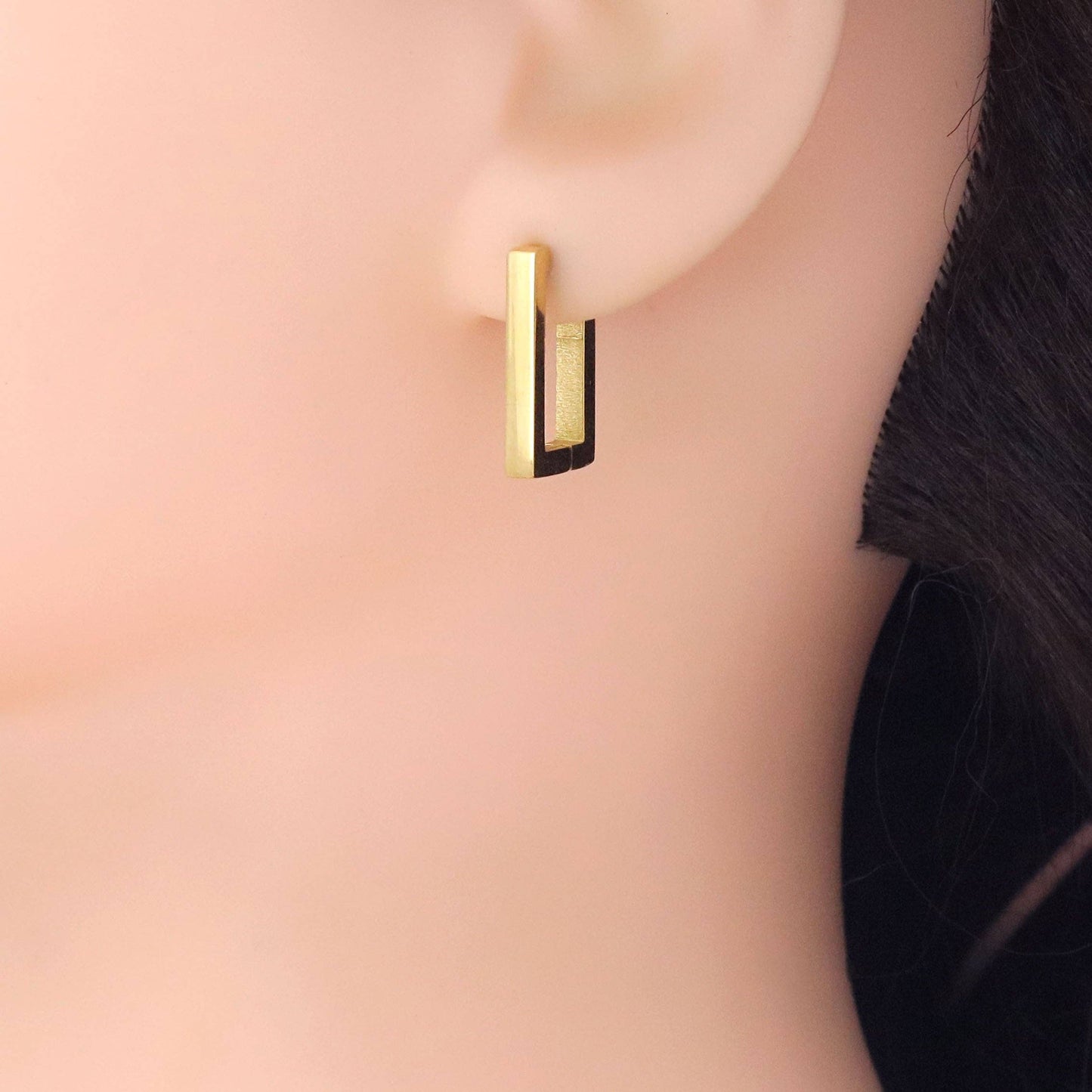 Gold Rectangle Geometry Huggie Earrings, Sku#A258