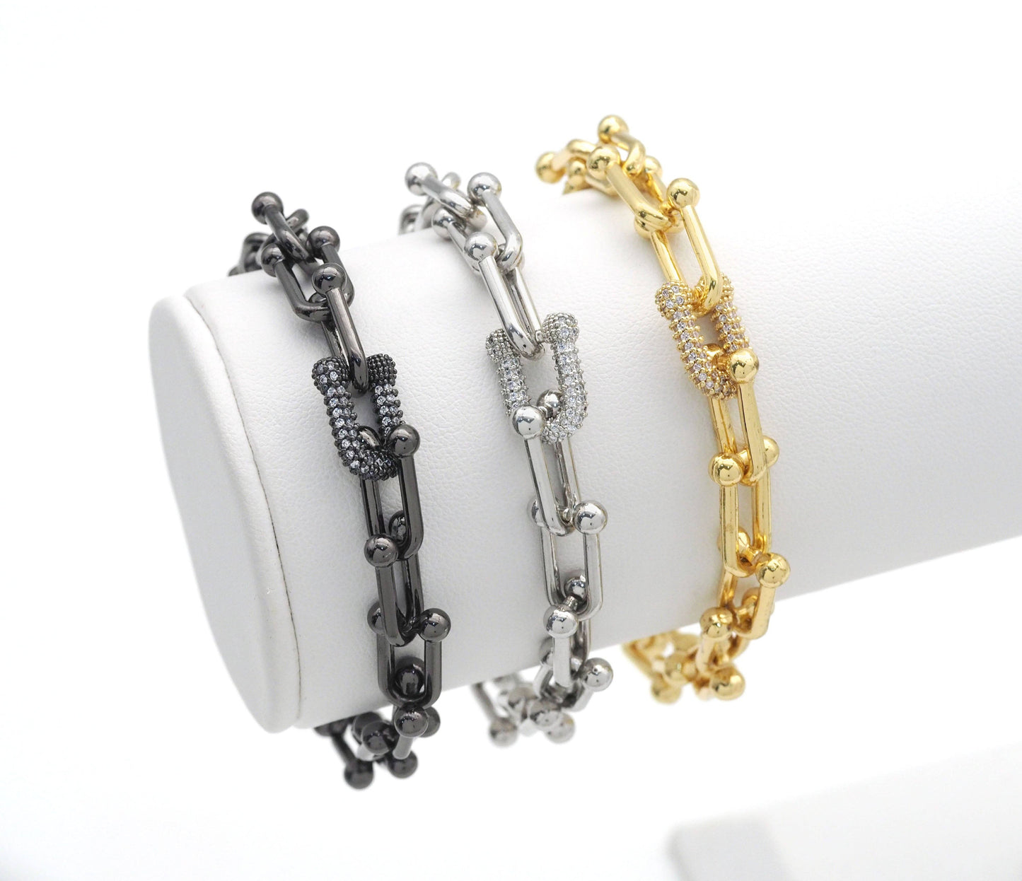 CZ U Ball Chain Bracelet Necklace, Sku#EF238