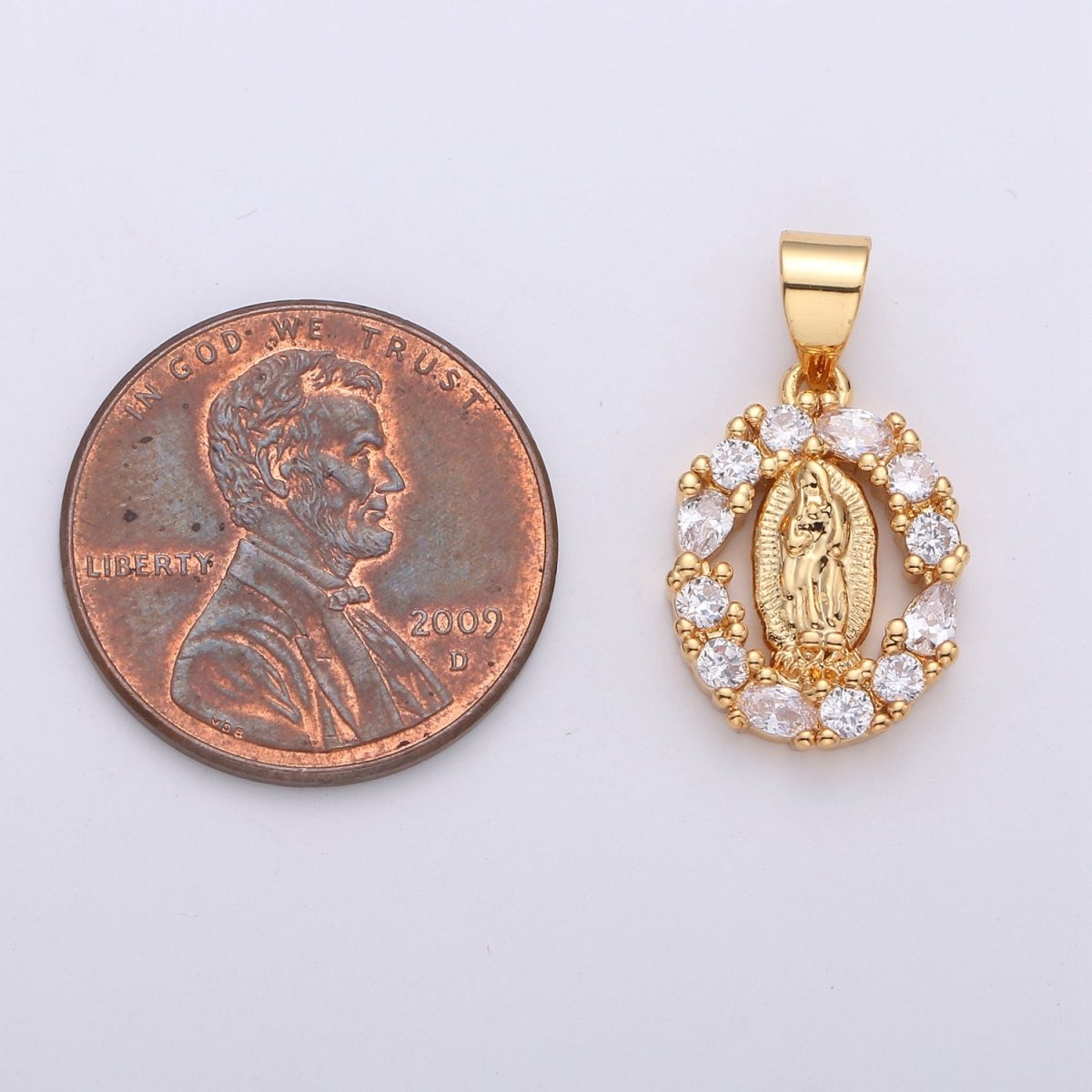 Dainty 24k Gold Filled Virgin Mary Pendant Necklace Micro Pave Lady Guadalupe Medallion Pendant for Necklace Religious Jewelry Supply I-629