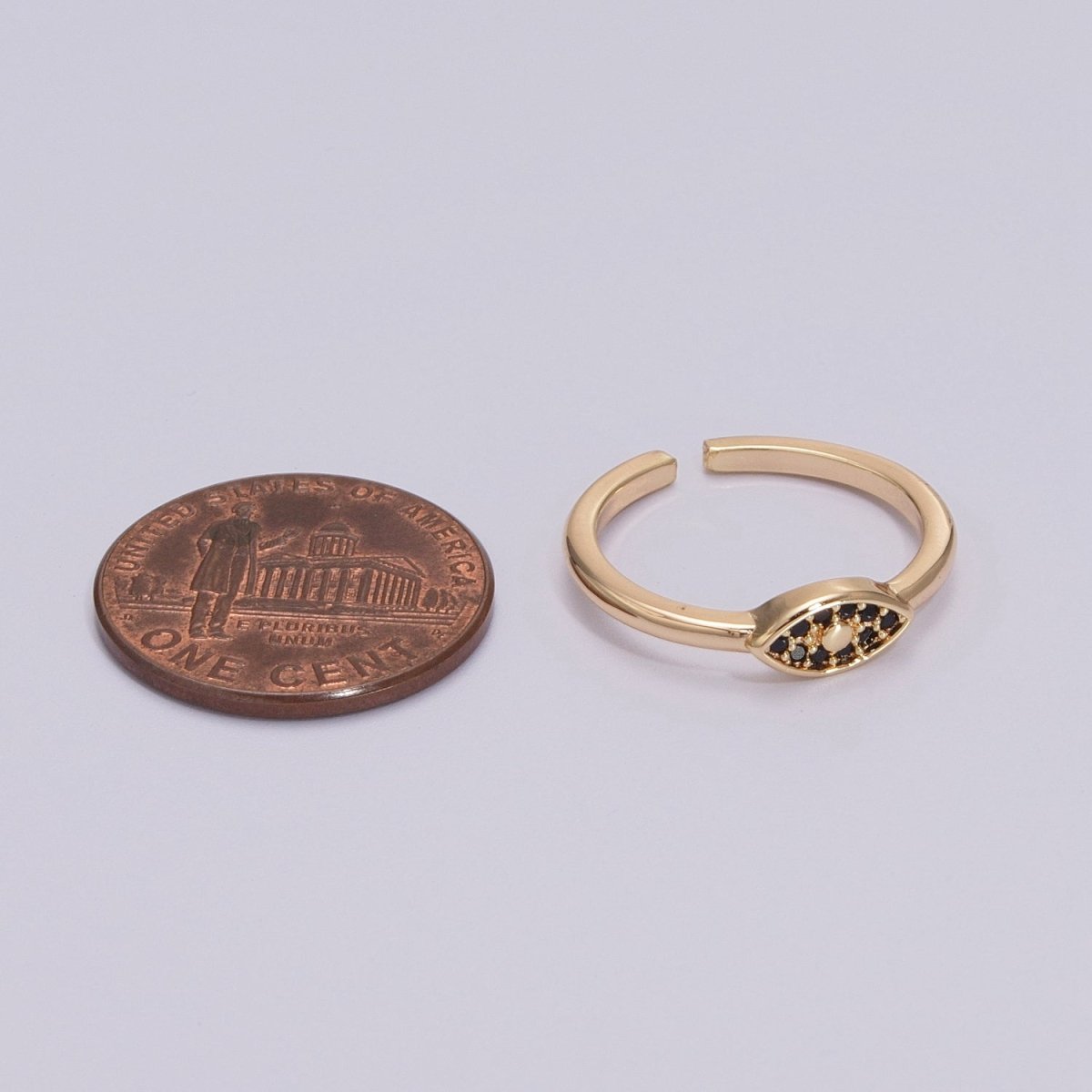 Dainty Black Evil Eye Stacking Ring, Gold Minimalist Ring, Simple Open Ring, Thin Adjustable Ring, Amulet Jewelry Delicate Ring, Gift for her S-249