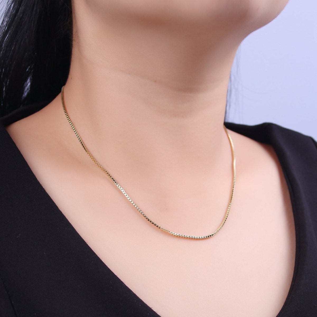 Dainty Box Chain 1mm width Chain Necklace 18K Gold Filled Ready to Wear 18" Long | WA-706 Clearance Pricing