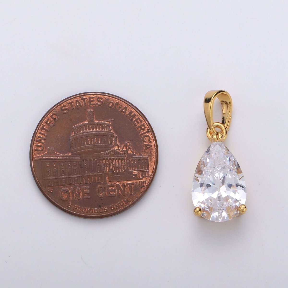 Dainty Brilliant Cut Tear Drop Cubic Zirconia Clear Pendant Solitaire 24K Gold Filled Charm for Necklace Bracelet Earring J-079