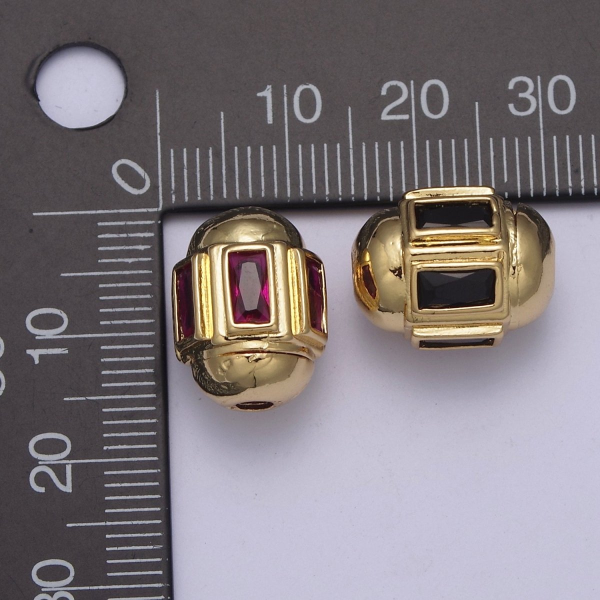 Dainty Gold Barrel Bead Spacer Cubic Zirconia 15x12mm for Bracelet Component B-105, B-106