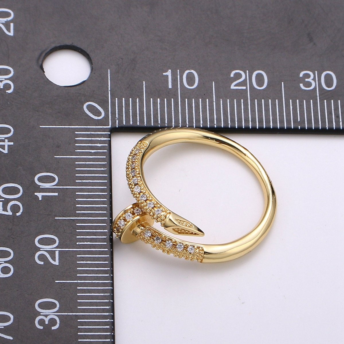 Dainty Gold Spiral Needle Ring Design Minimalist Modern Trending Stackable Streetwear Open Ring Accessory Micro Pave Adjustable Ring R-101
