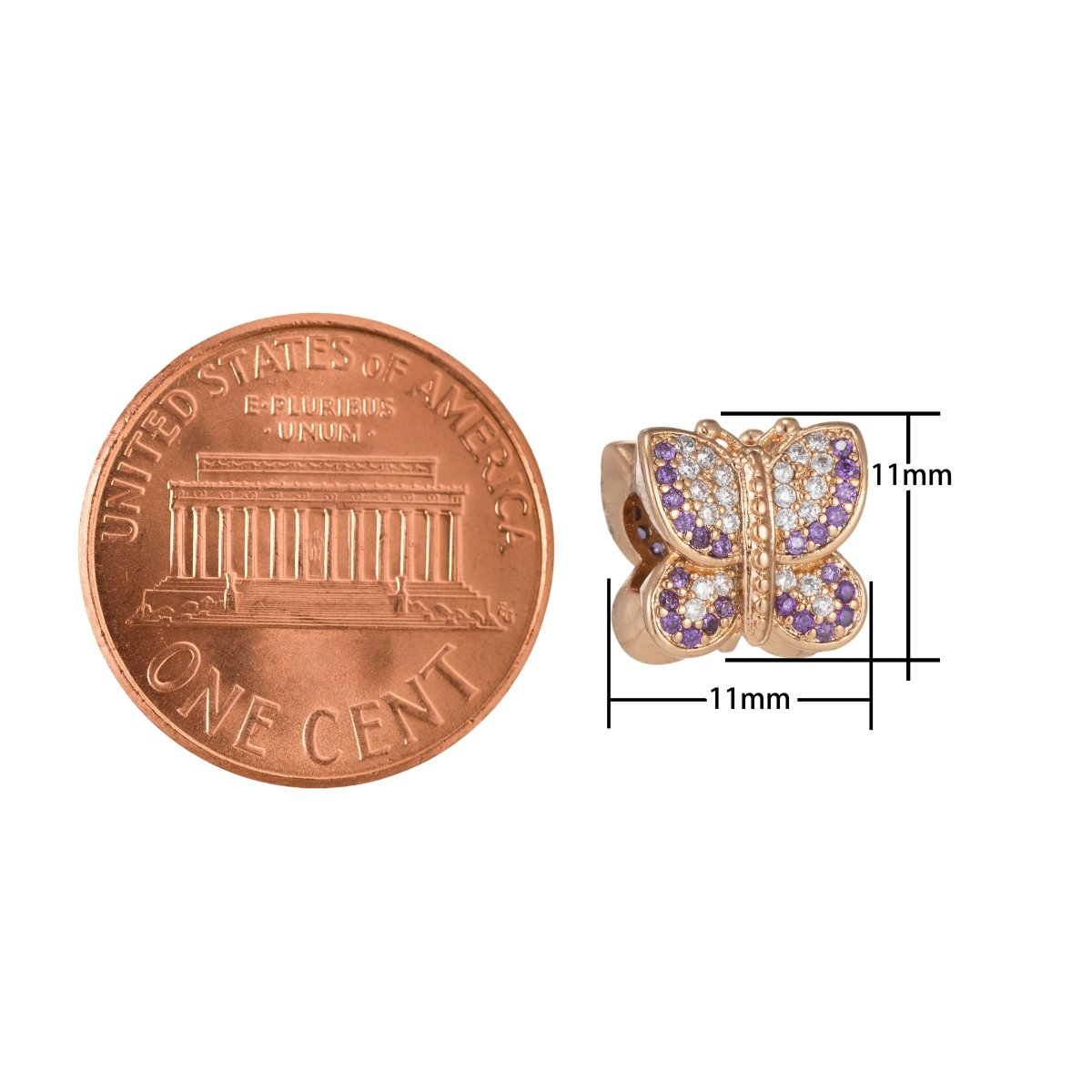 Dainty Golden Butterfly Beads CZ Crystal Mini Gold Filled Mariposa Animal Jewelry Making Beads B-345