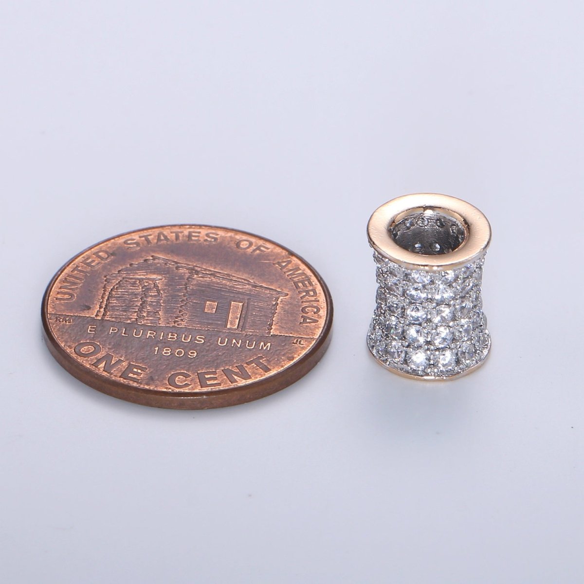 Dainty Golden Tube with Crystal Roll Beads CZ Gold Filled Mini Geometric Micro Pave Jewelry Making Beads B362