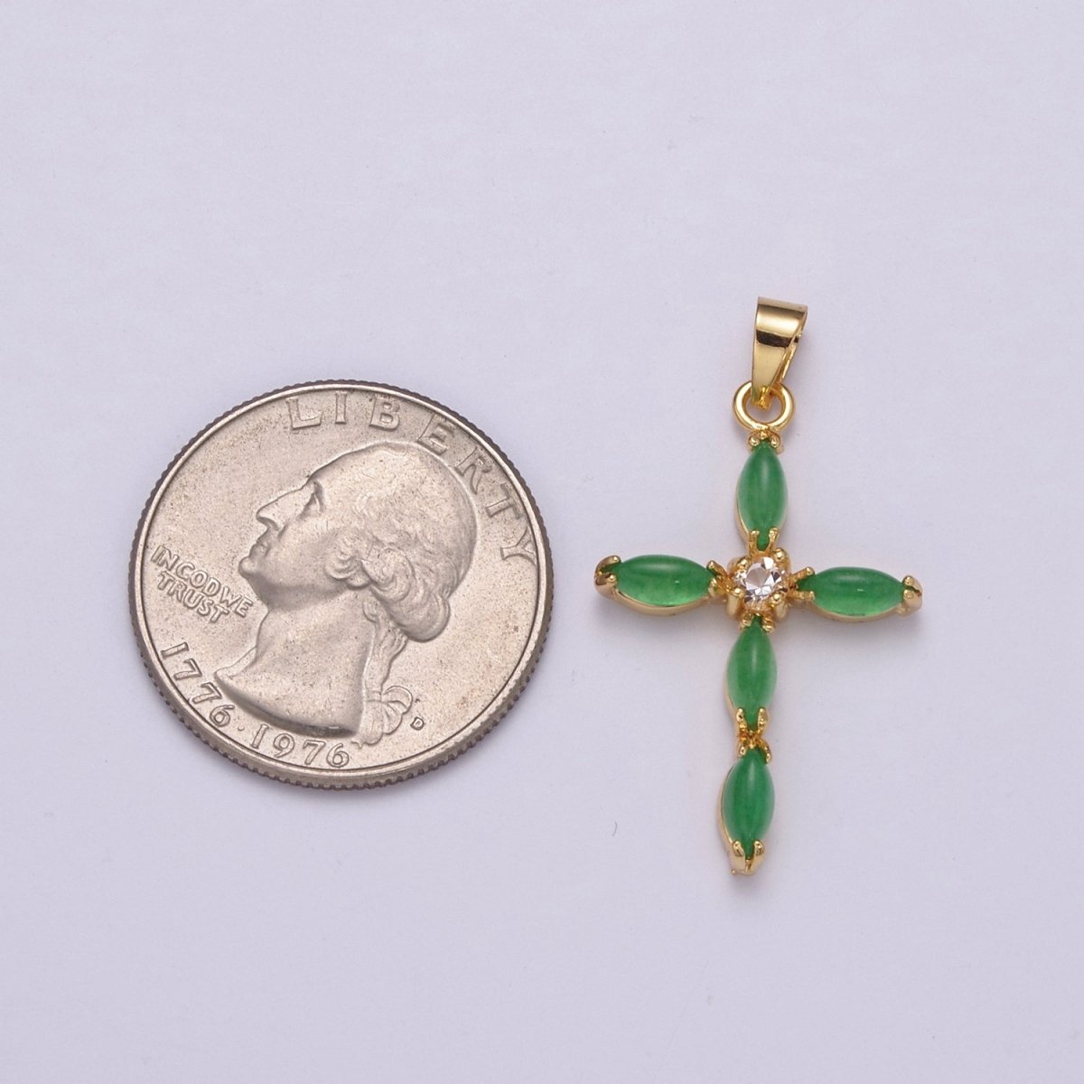 Dainty Green Jade Cross Pendant AH-346