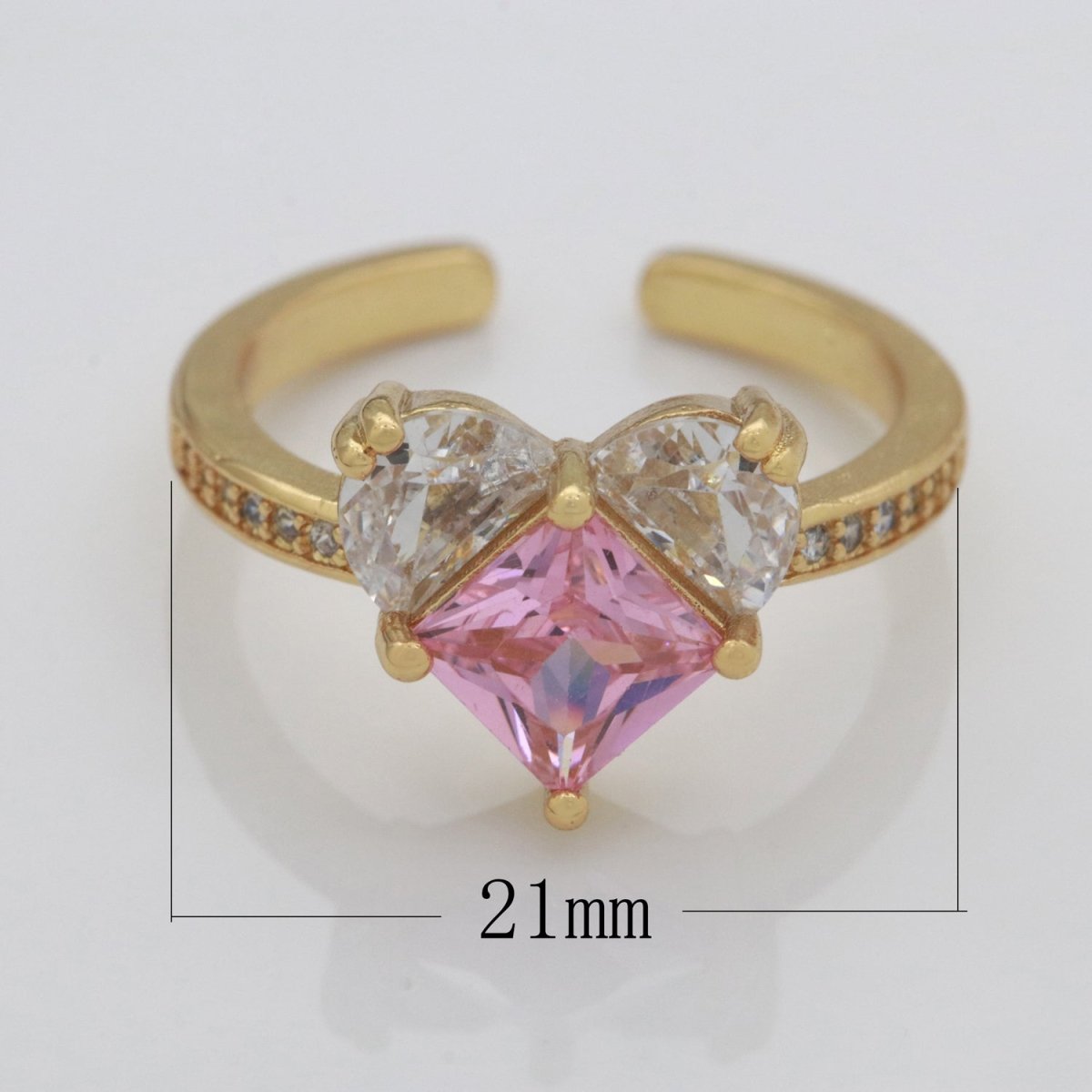 Dainty Heart Ring, Open Gold Adjustable Ring, Cute Pink Cz Ring, Cubic Love Ring Minimalist jewelry for Christmas Gift Idea S-165