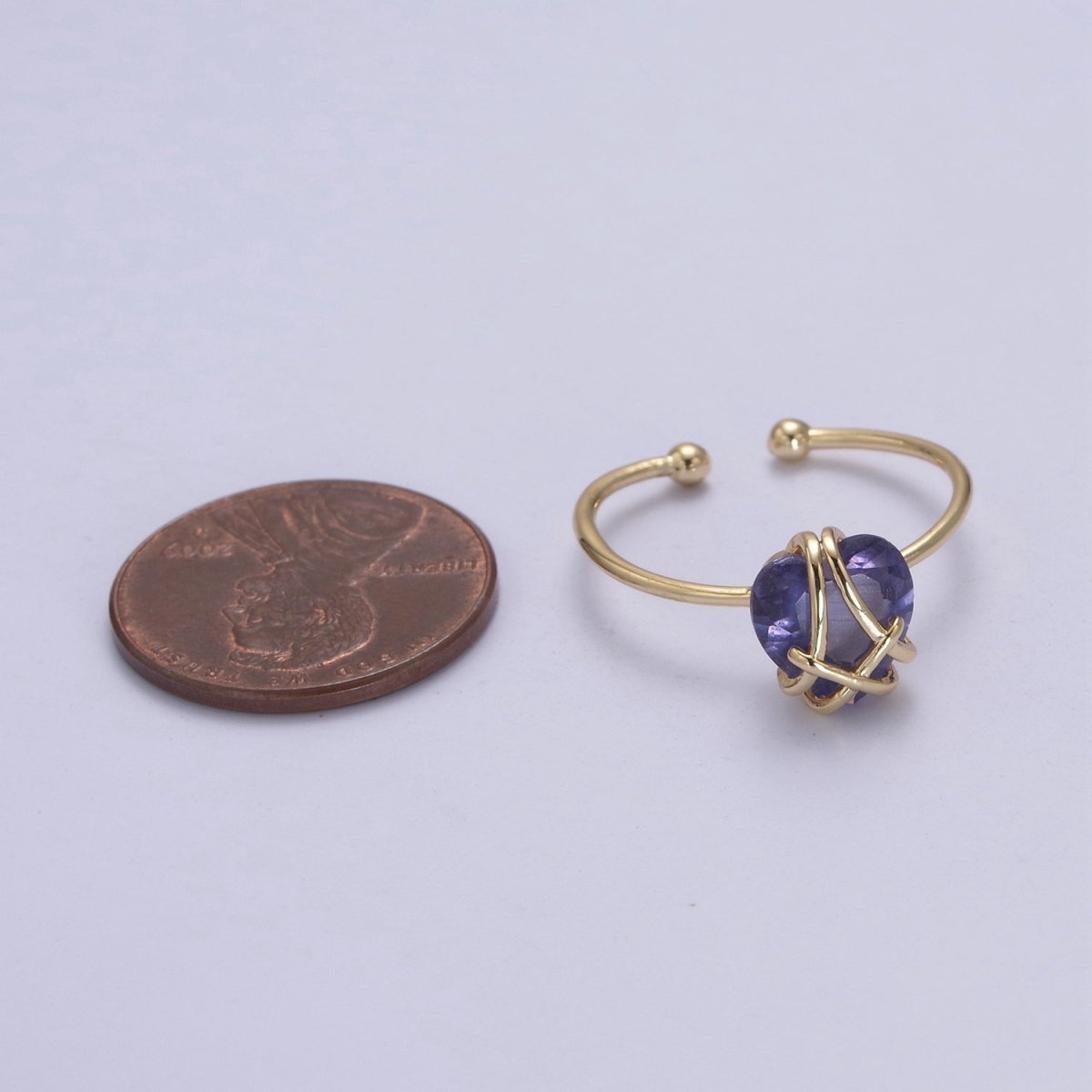 Dainty Heart Wrapped Rings Crystal Zirconia 16K Gold Filled Birthstone Ring Adjustable Stacking Ring U-352 ~ U-362 O-491