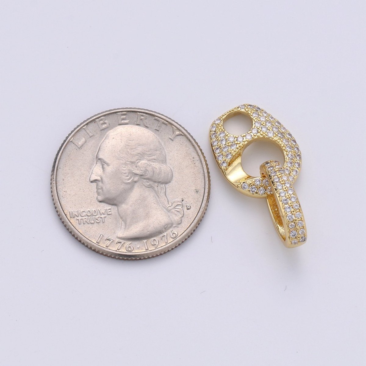 Dainty Mariner Anchor Link Charm Necklace, Yellow Gold Mariner Link Pendant, 24K Yellow Gold Filled Charm Micro Pave Mariner Anchor Charm K-797