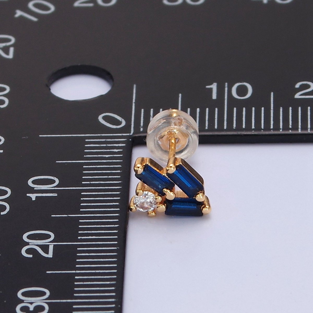 Dainty Mini Sapphire Blue Cz Baguette Stud Earring T-383