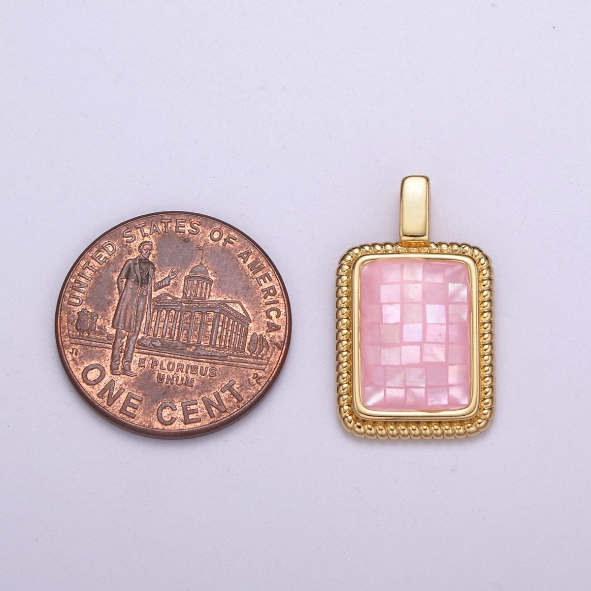 Dainty Pink Charm Pendant - Gold Filled Pendant - Rectangle Geometric Pendant H-110