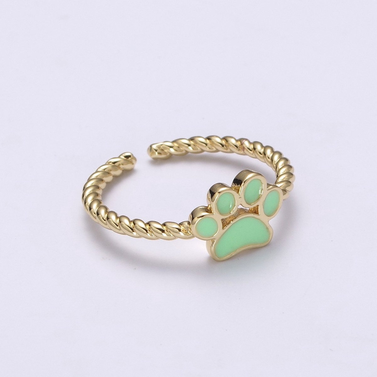 Dainty Thin Paw Print Enamel Fashion Ring with Colorfuul Paw Dog Lover Cat Lover Jewelry Open Adjustable U-030~U-033