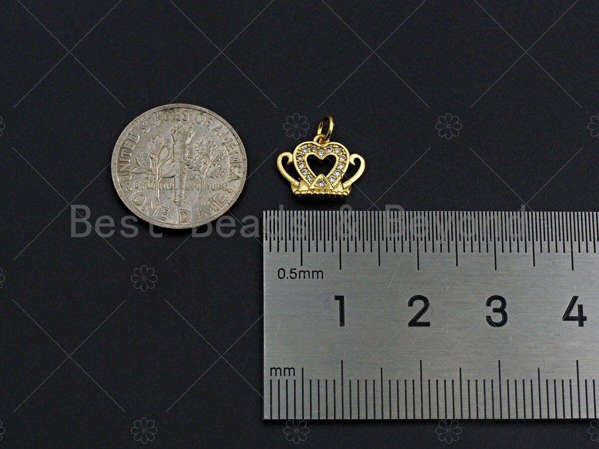 18K Gold Micro CZ Pave Dainty Crown Pendant, Gold Crown Charm, Crown Beads, Jewelry Findings, 9x12mm, sku#LK37