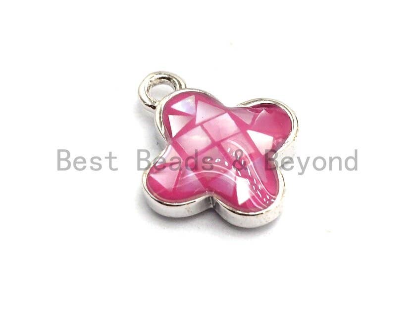 100% Natural Pink Color Shell Clover Flower Pendant Gold/Silver, Fuchsia Abalone Shell, Natural Pink Shell Charm, 10x13mm,SKU#Z333