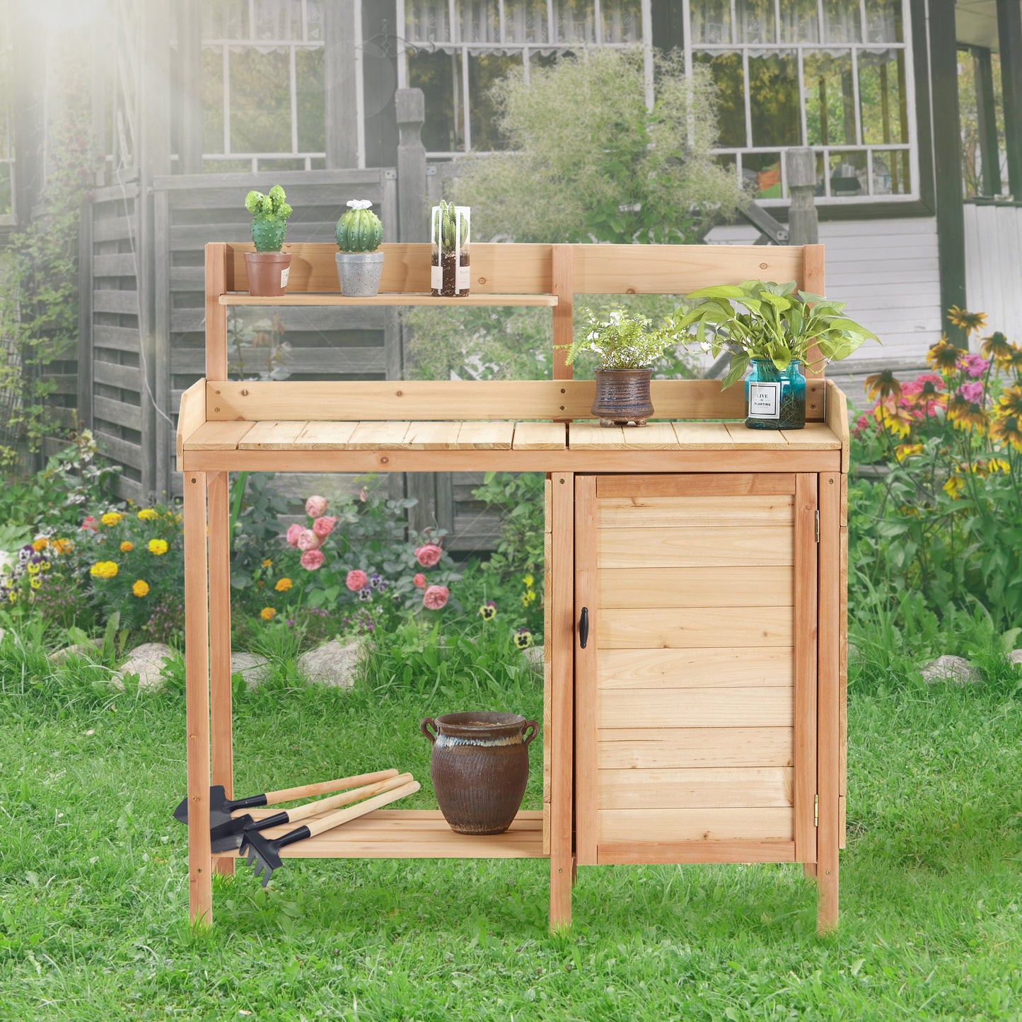 Outdoor Wooden Potting Bench Table with Sink