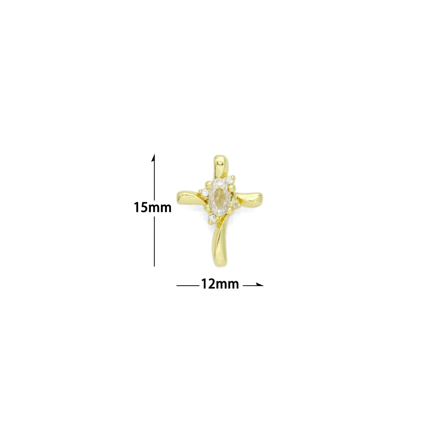 Gold Cross with Oval Crystal Center Charm Pendant, Sku#LK1180