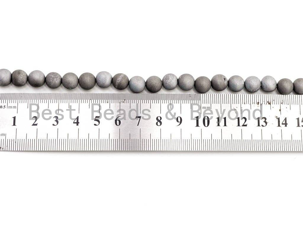 Druzy Silver Plated Agate beads Strand, 6mm/8mm/10mm/12mm/14mm Round Smooth Matte Silver beads, Agate Beads, 15.5inch strand, SKU#U57