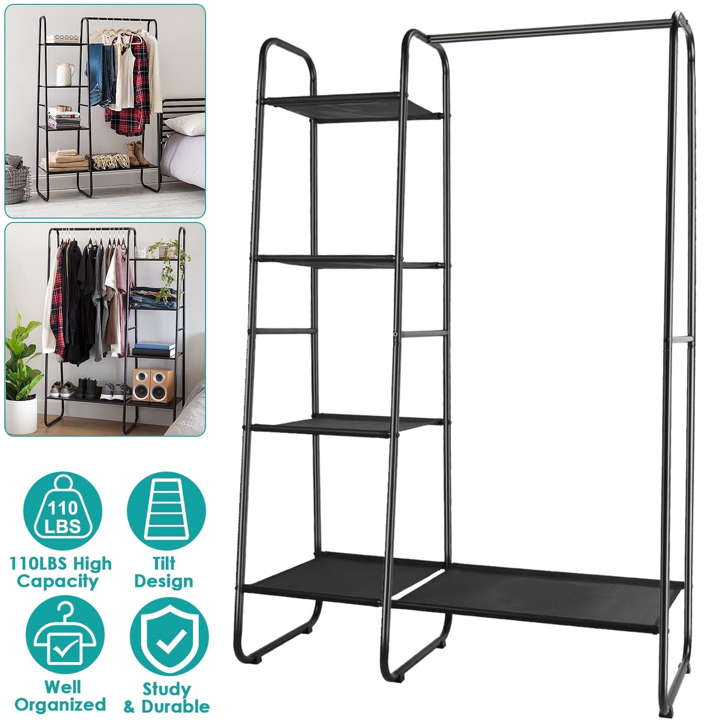 Garment Hanging Rack with Shelves and Wardrobe Display
