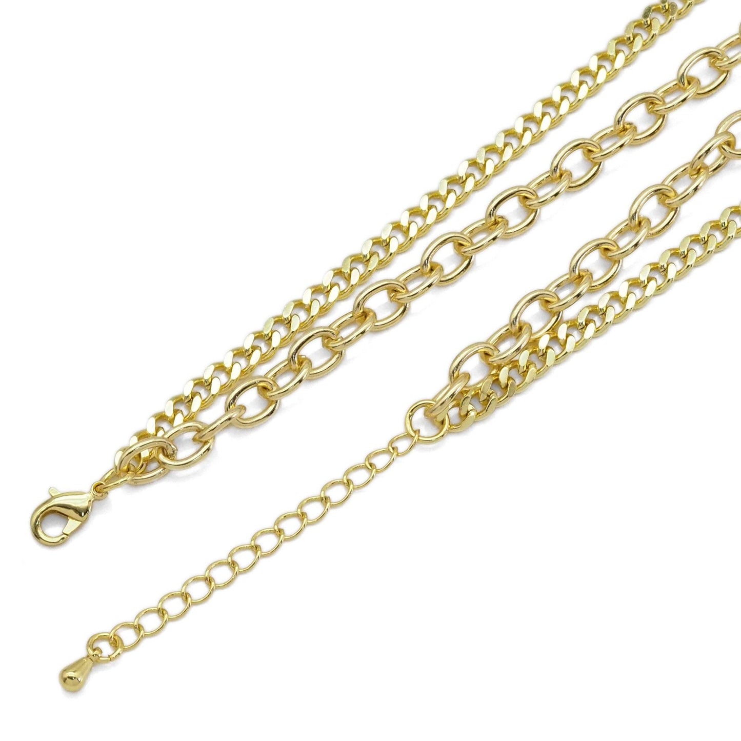 Ovla Cuban Link Chain necklace with heart pendants Layering