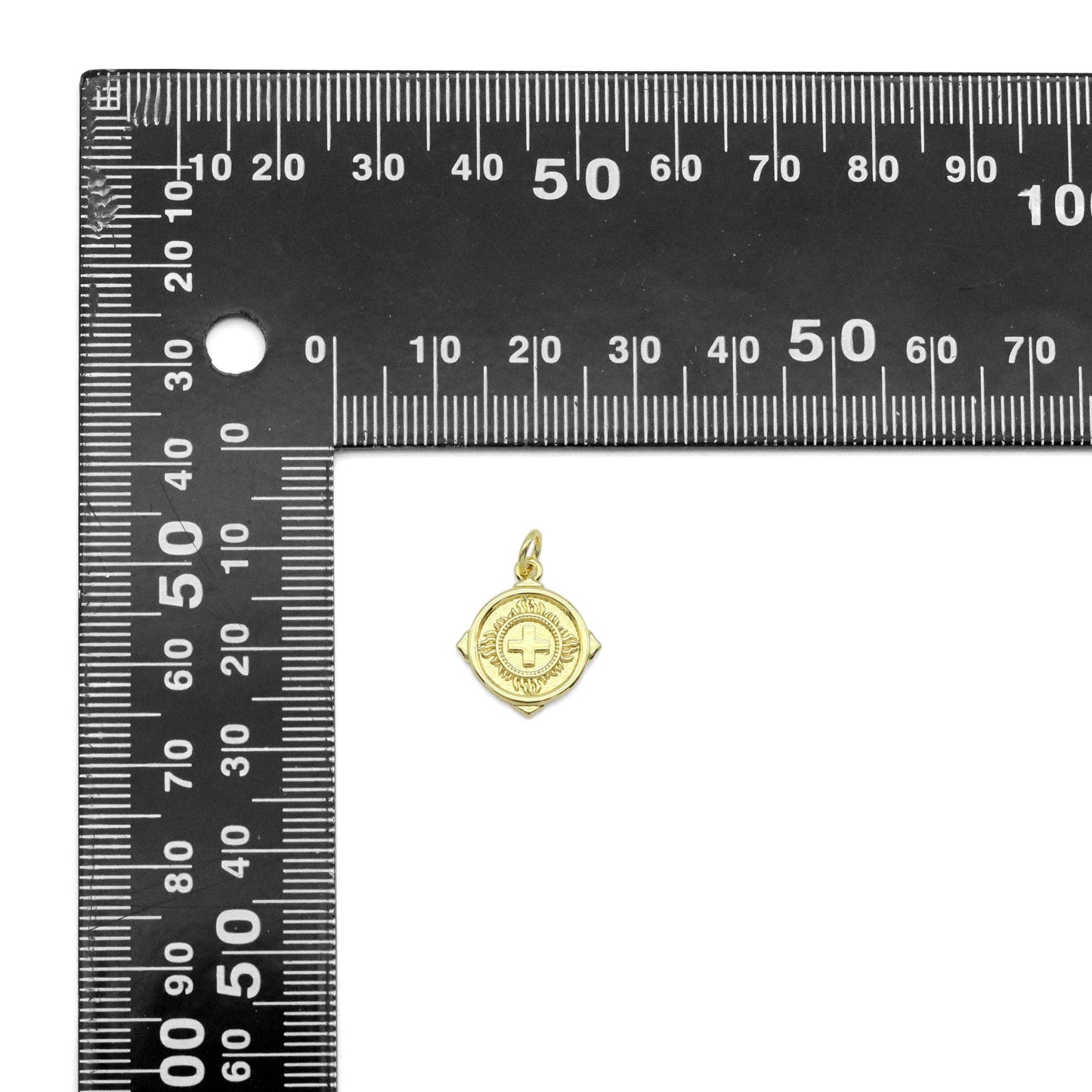 Gold Silver Embossment Cross Medalla Charm, Sku#Z1477