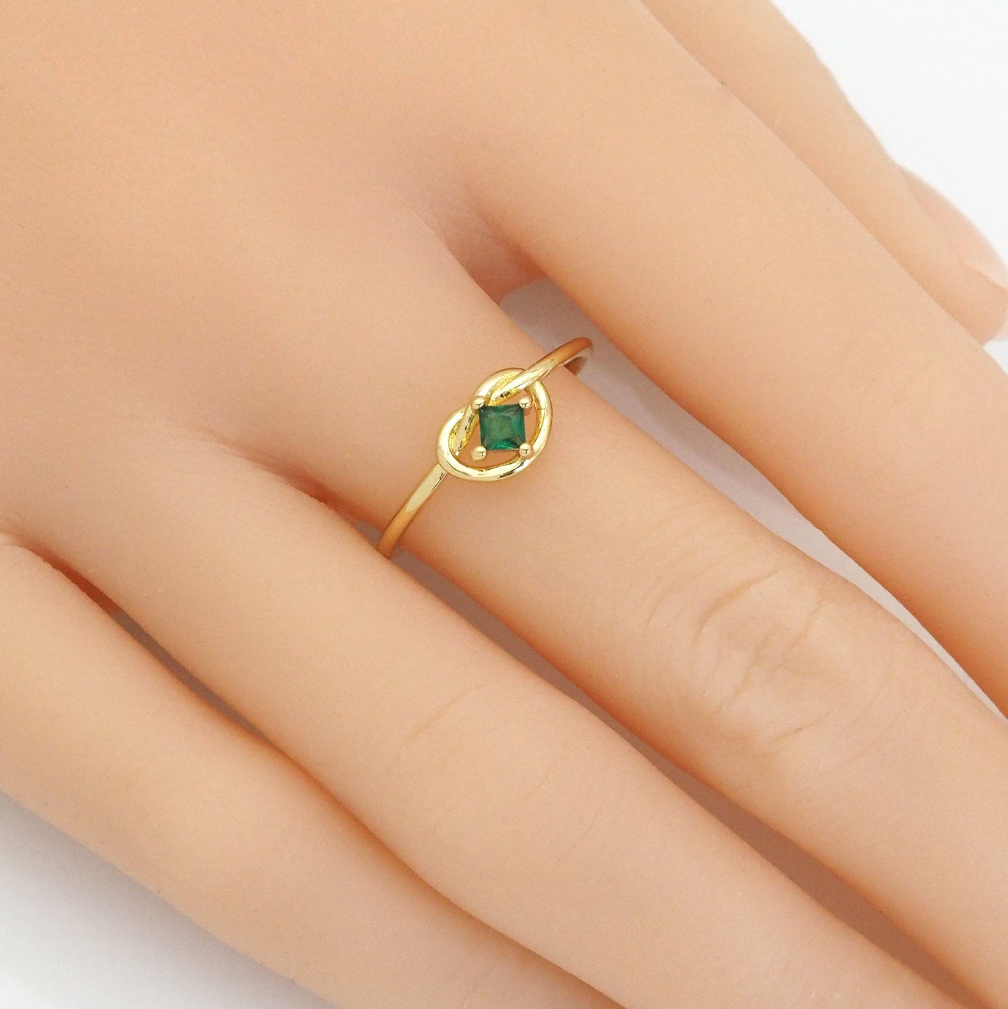 Gold Green CZ Knotted Heart Adjustable Ring, Sku#LK876
