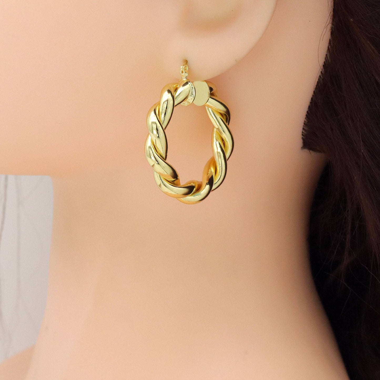 Shinny gold Twisted Hoop Earrings, Sku#LK997