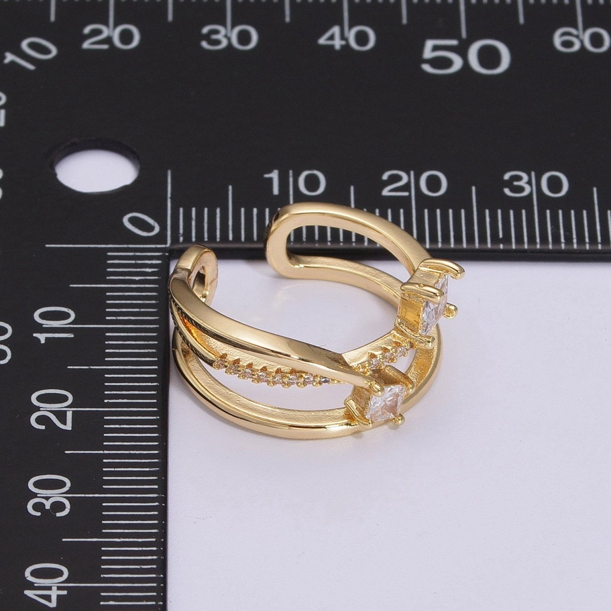 Double Band Ring 18K Gold Filled Micro Pave Ring Open adjustable Jewelry U-027