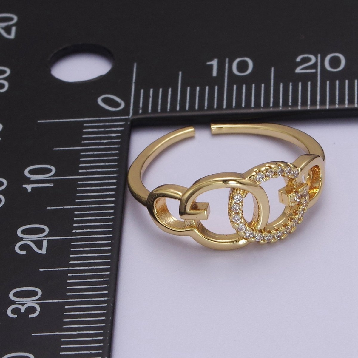 Double Circle Ring Cz Round Link Chain Dainty Open Adjustable Ring S-507