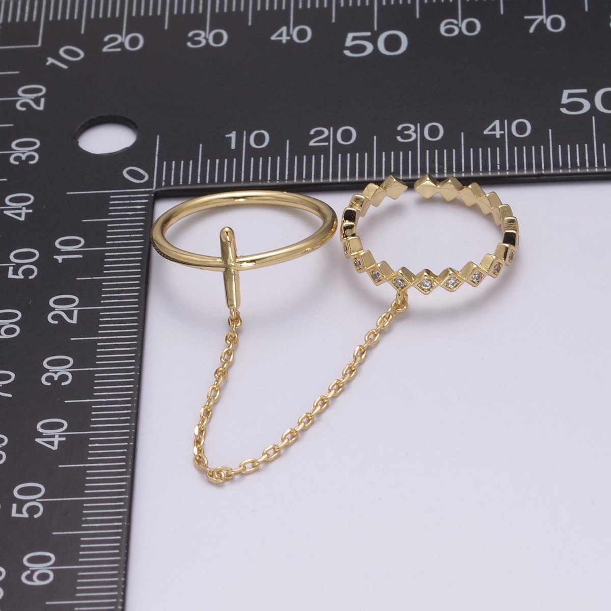 Double ring with chain, Adjustable ring, Stacking ring, Gold chain ring, Fashion ring, Minimalist Jewelry U-191