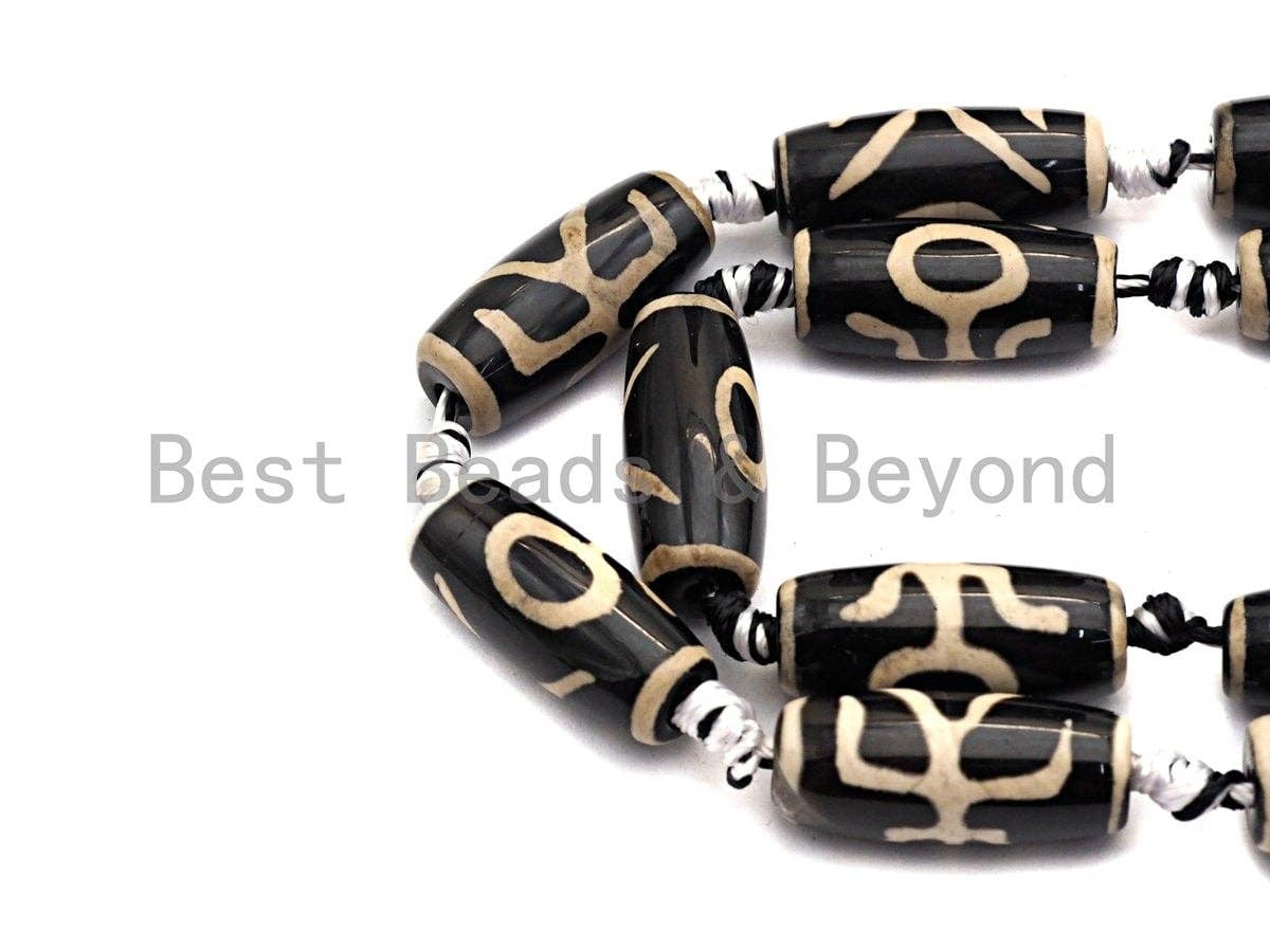 1pc/12pc Natural Tibetan Agate Barrel Beads, Black White Dzi, Zodiac Barrel Agate Beads,Zodiac Barrel Agate Beads,10x25mm,sku#U490