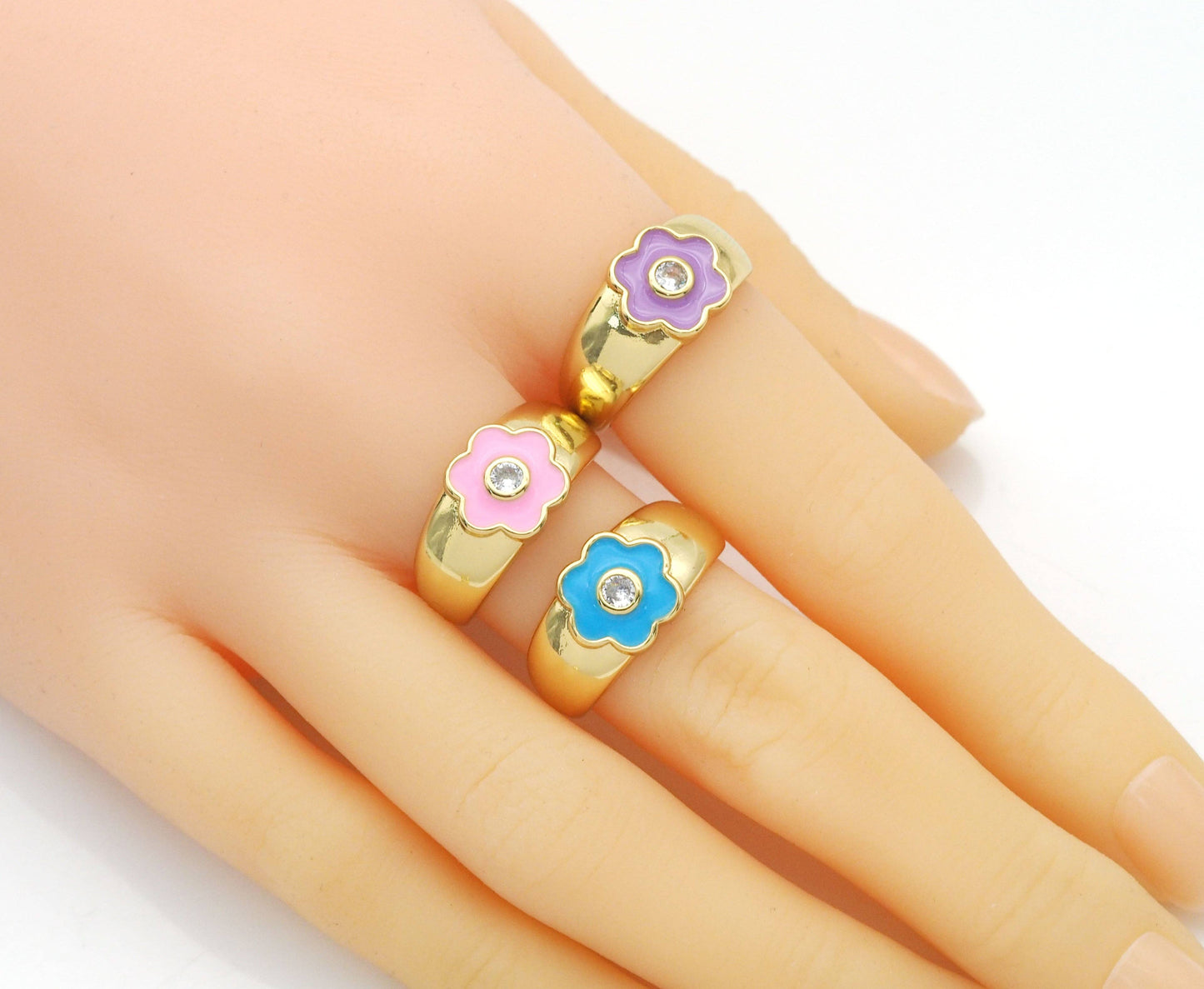 Gold Colorful Enamel Flower Ring, Sku#X356