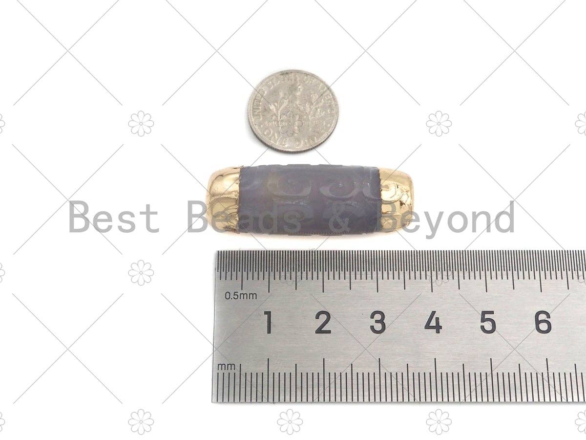 16x39mm Large Natural Tibetan Agate Barrel Shape Spacer Beads, Gold Tone, Oval Tibetan Agate Beads, sku#U949