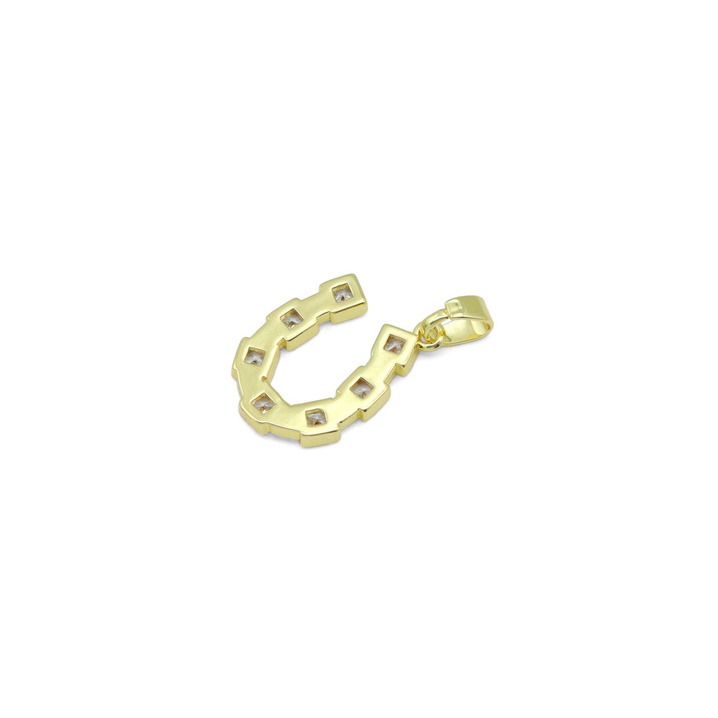Clear Square CZ Gold horseshoe Shape Charm Pendant, Sku#LX760