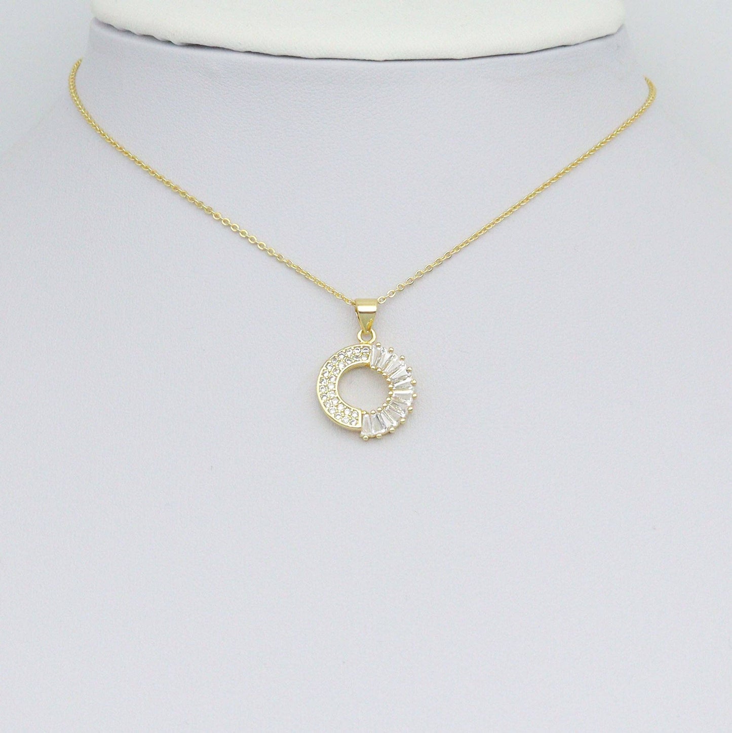 Baguette CZ Gold Round Donut Ring Charm Pendant, Sku#LK1072