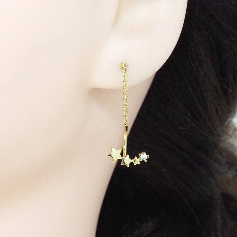 Gold Star Dangle Earrings, Sku#LK781