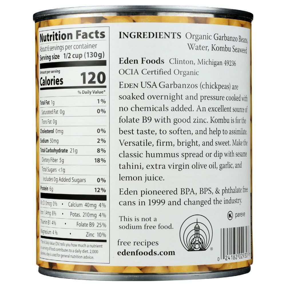 EDEN FOODS: Organic Garbanzo Beans, 29 oz