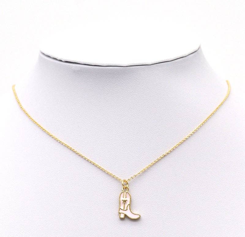 Gold CZ Pink Enamel Star Boot Charm, Sku#LK724