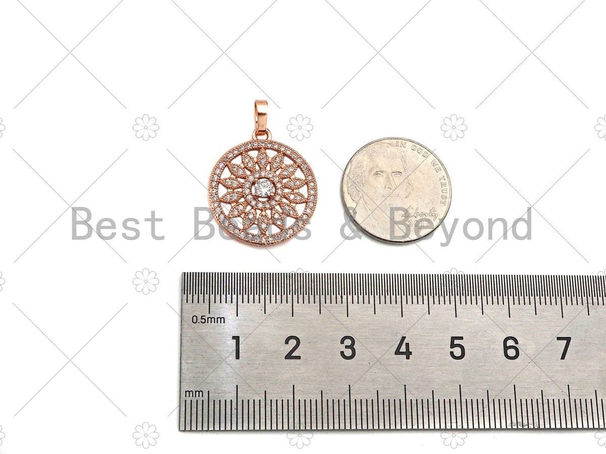 CZ Micro Pave Sunflower On Round Ring Pendant,Cubic Zirconia SKU#B130
